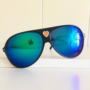 Black Large Aviator Fashion Sunglasses Swarovski Crystal Heart Embellished